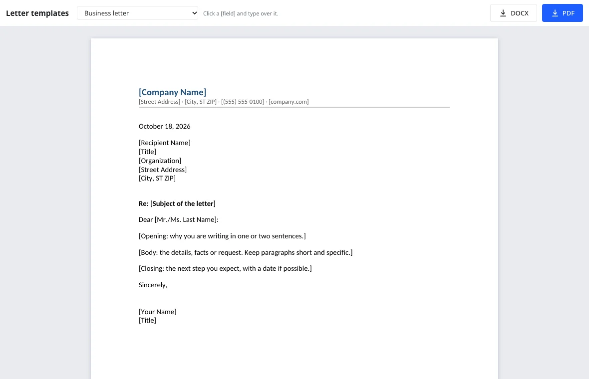 Printable business letter template ready to download